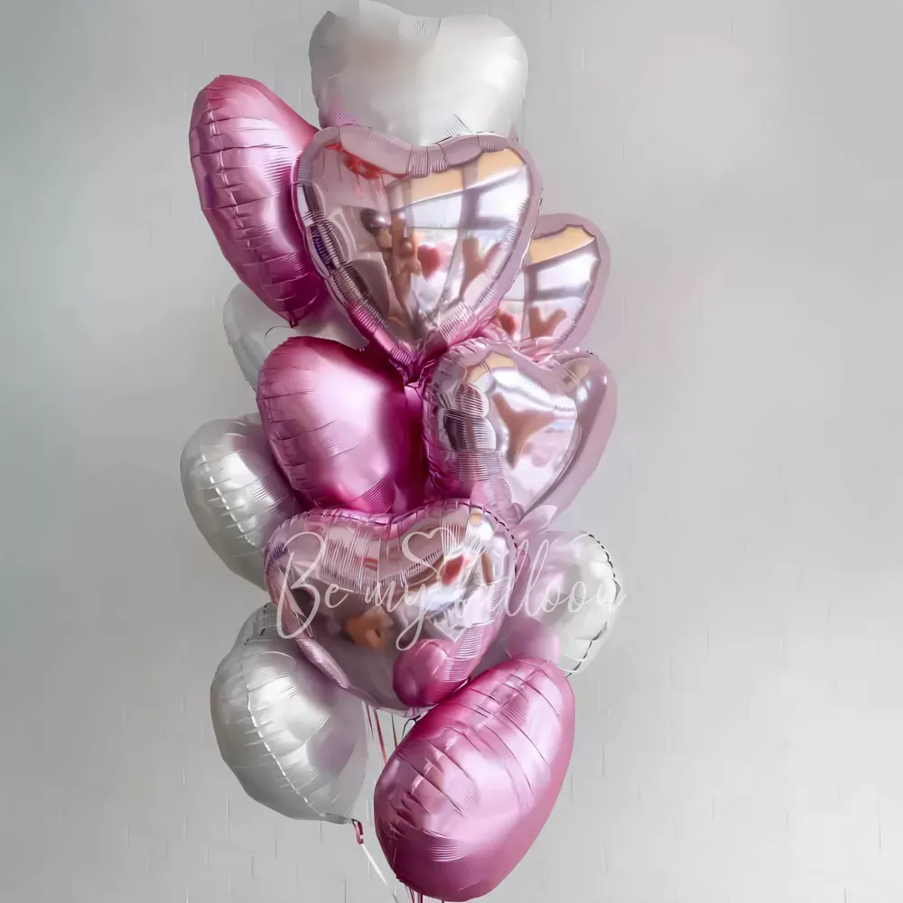 Elegant White & Pink Heart Balloon Bunch