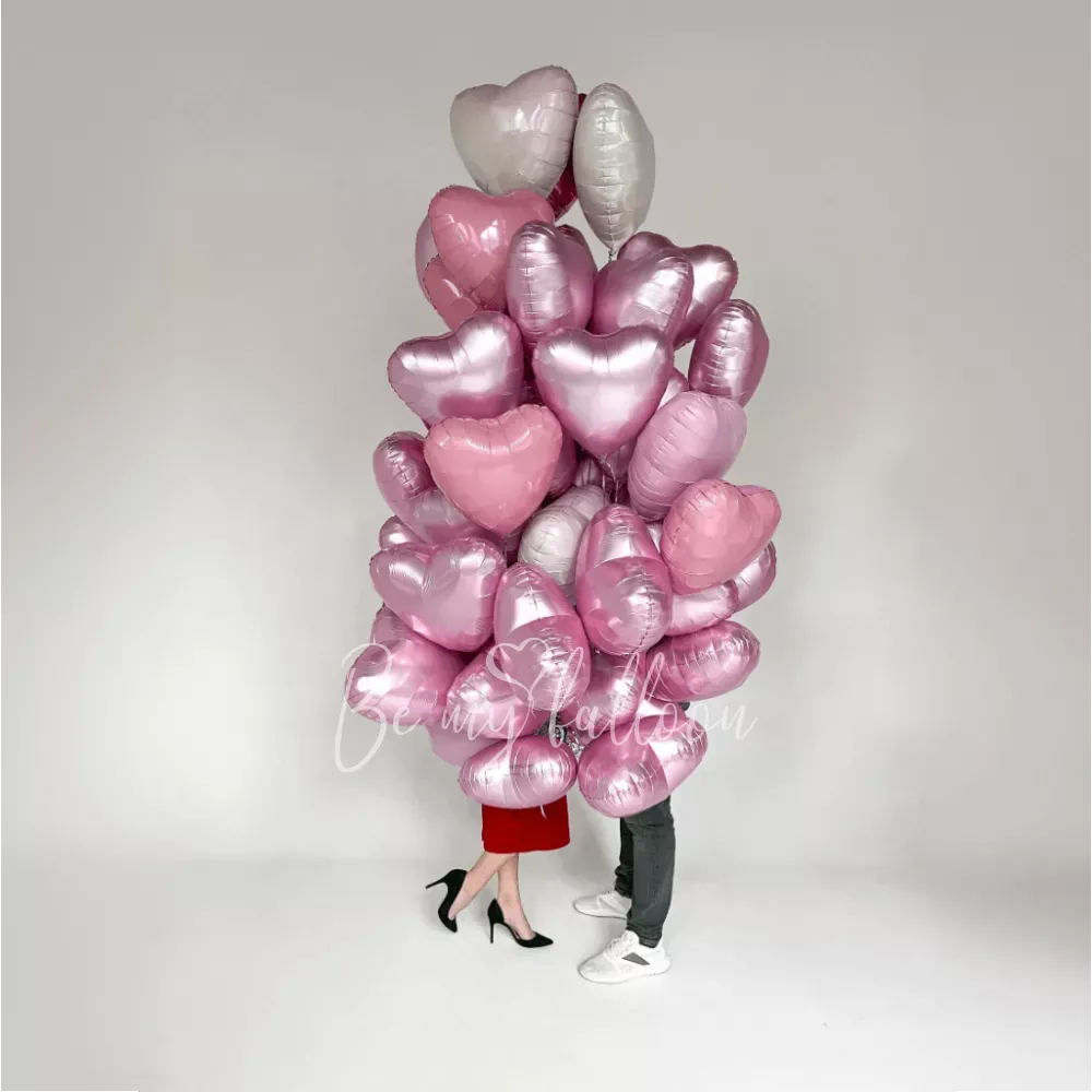50 helium foil hearts Pink mix