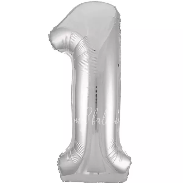 40" Helium foil gloss Silver Number 1 balloon