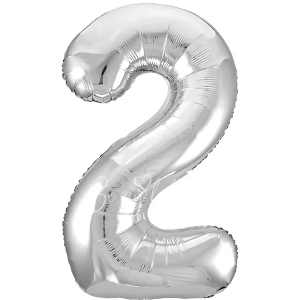 40" Helium foil gloss Silver Number 2 balloon