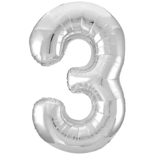40" Helium foil gloss Silver Number 3 balloon