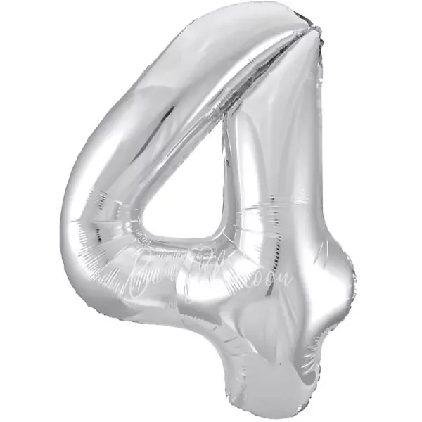 40" Helium foil gloss Silver Number 4 balloon