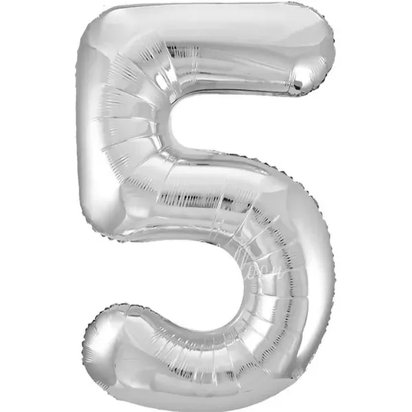 40" Helium foil gloss Silver Number 5 balloon