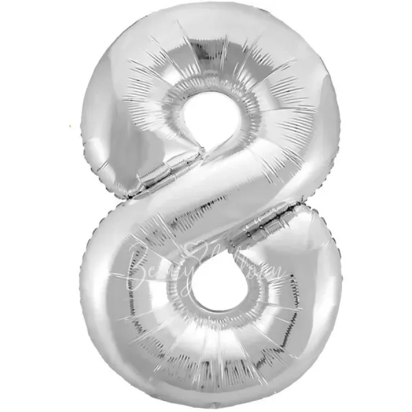 40" Helium foil gloss Silver Number 8 balloon