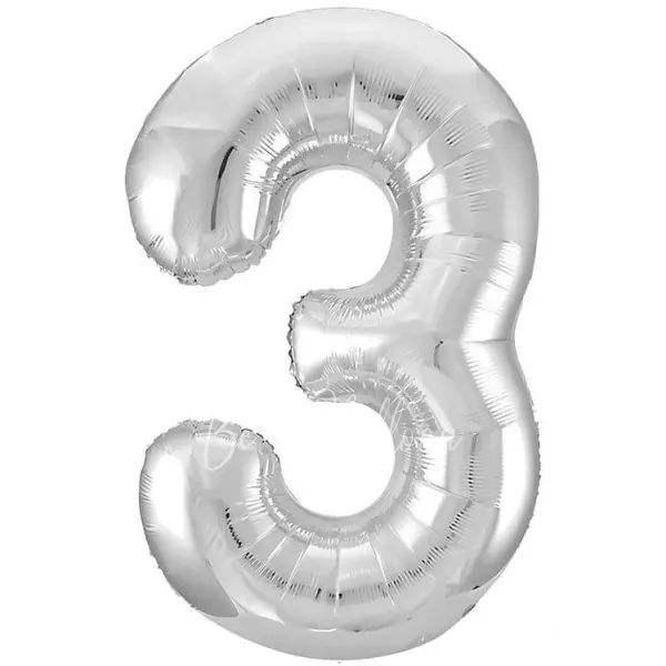 40" Helium foil Silver Number 3 balloon