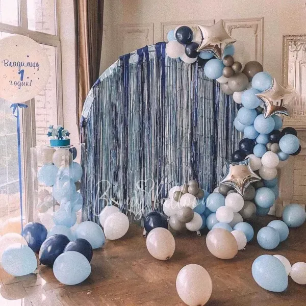 First Birthday for a Boy Balloon Garland Setup