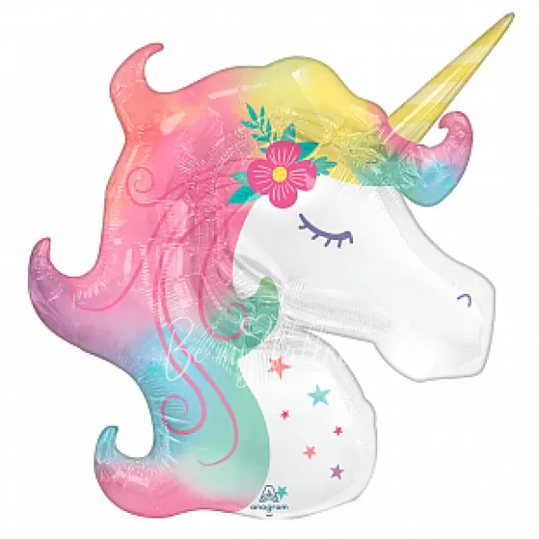 33" Helium foil Unicorn Head balloon Rainbow