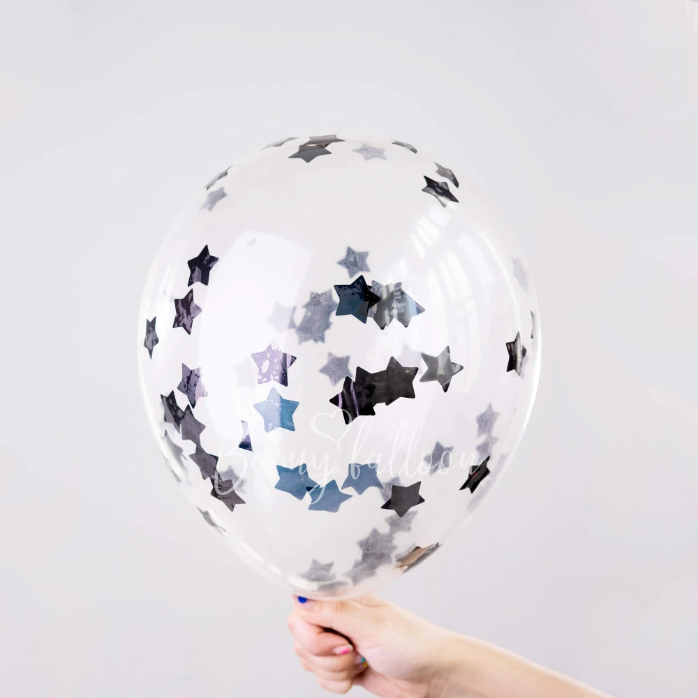 12" Helium latex Blue Stars Confetti Balloon 