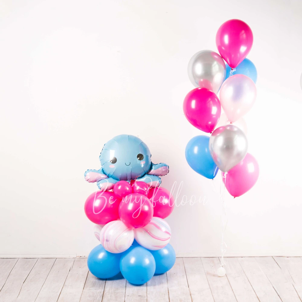 Набор шаров Осьминог с букетом и колонной
