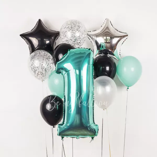Turquoise with Number Balloon Bouquet