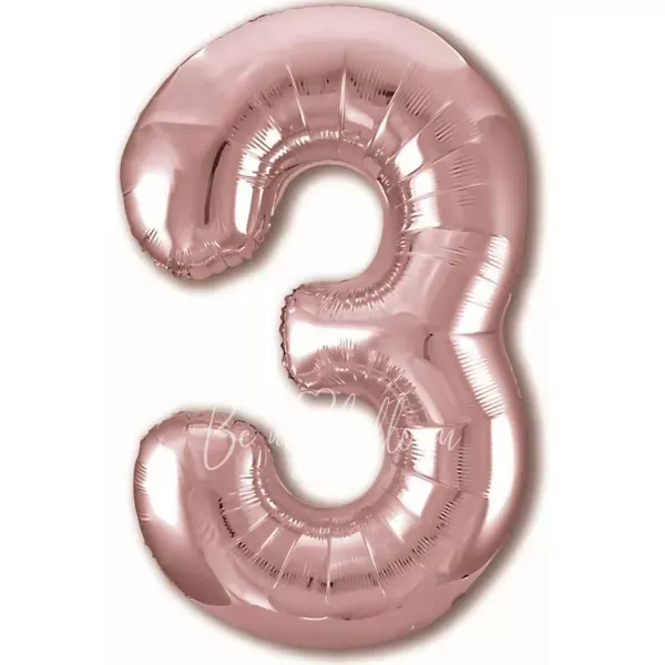 40" Helium foil gloss Rose gold Number 3 balloon