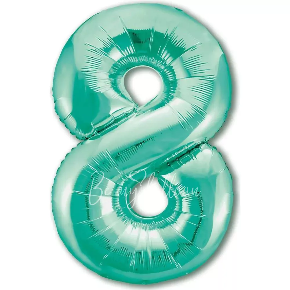 40" Helium foil gloss Biscay green Number 8 balloon