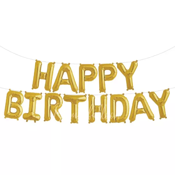 Air-filled foil gloss Gold Happy Birthday balloon garland