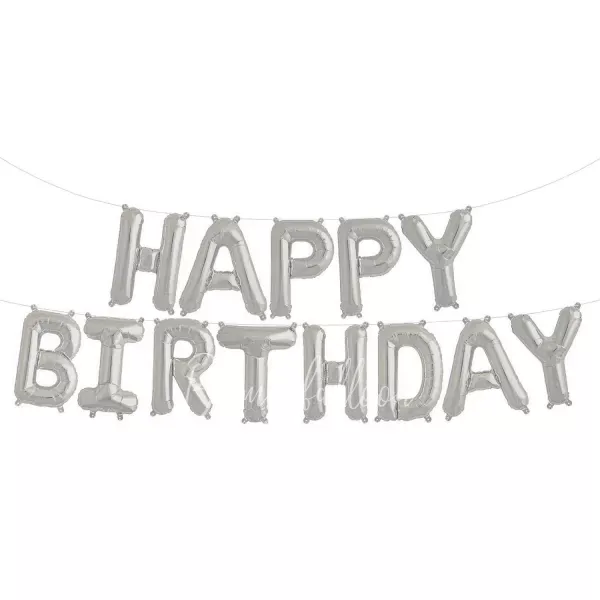 Air-filled foil gloss Silver Happy Birthday balloon garland