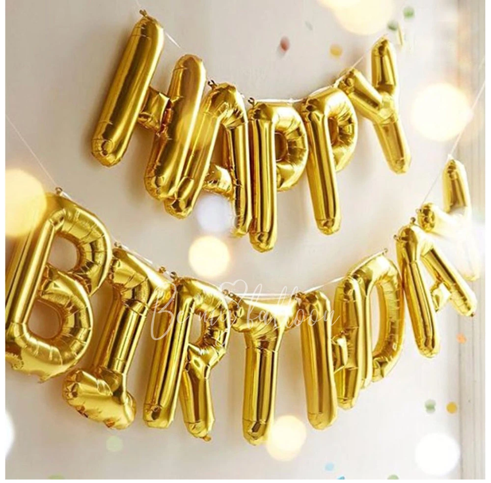 Air-filled foil gloss Gold Happy Birthday balloon garland