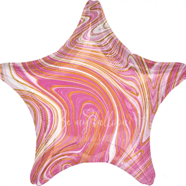 19" Helium foil gloss Marble pink star balloon