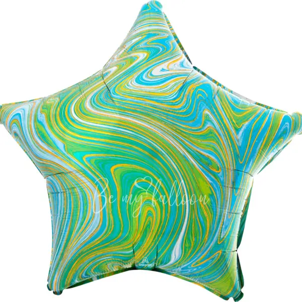 19" Helium foil gloss Marble green star balloon